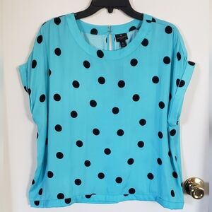 Worthington Blue with Black Polkadot Petite Blouse